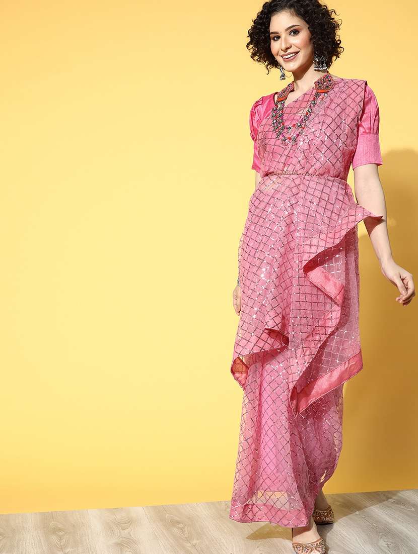 pink embellished saree with blouse - 20604280 -  Standard Image - 1