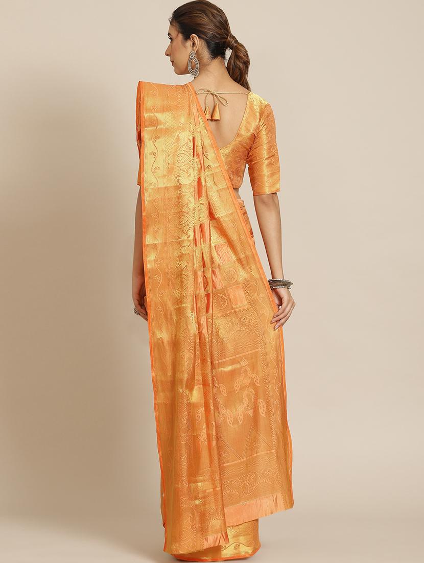 orange self design banarasi saree with blouse - 20604287 - Standard Image - 1