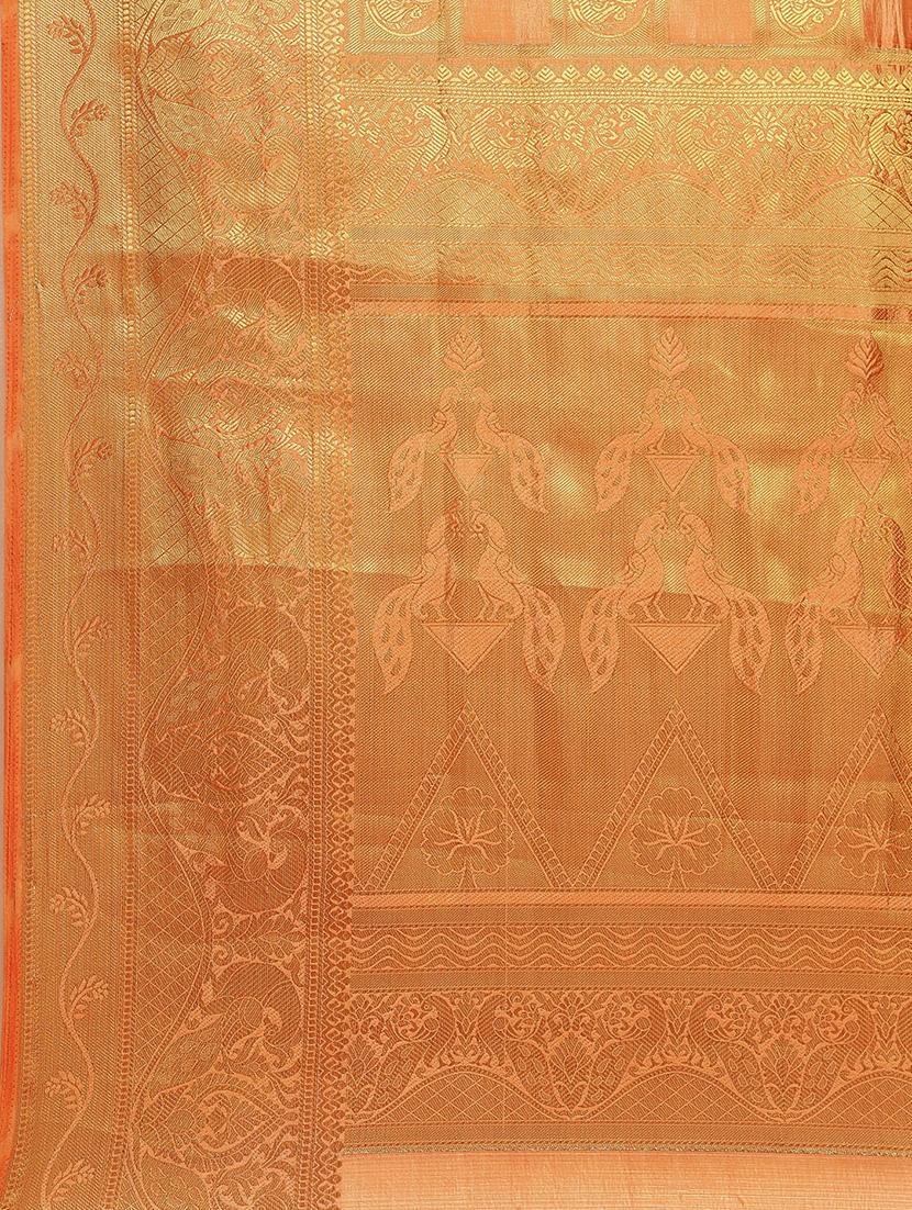 orange self design banarasi saree with blouse - 20604287 - Standard Image - 4