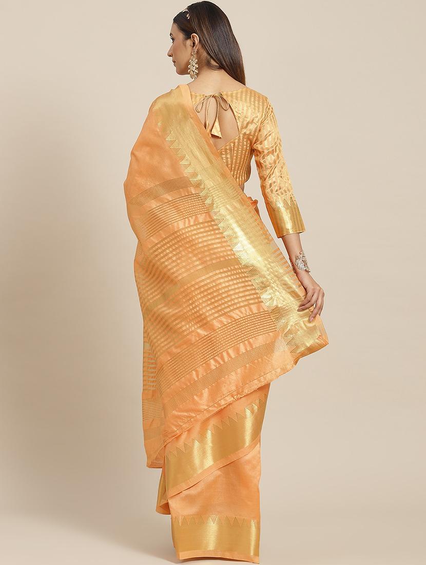 orange self design assam silk saree with blouse - 20604296 - Standard Image - 1