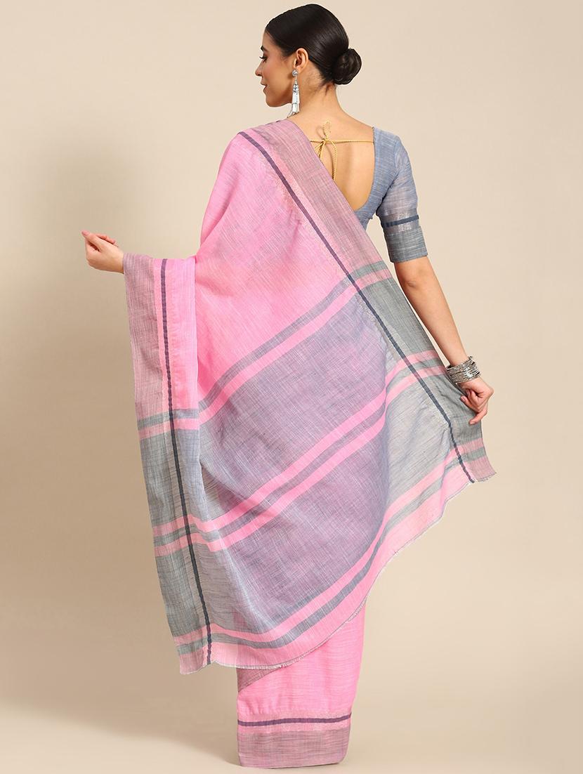 pink self design handloom saree with blouse - 20604315 -  Standard Image - 1