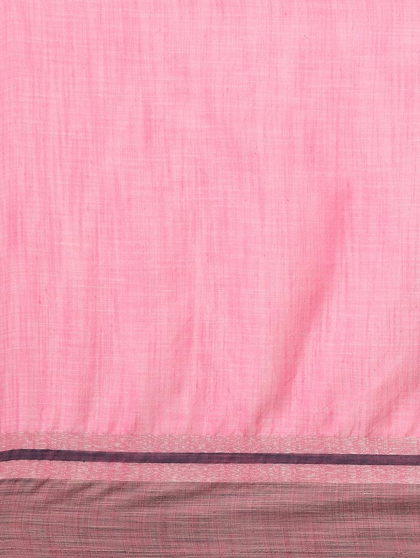 pink self design handloom saree with blouse - 20604315 - Standard Image - 6