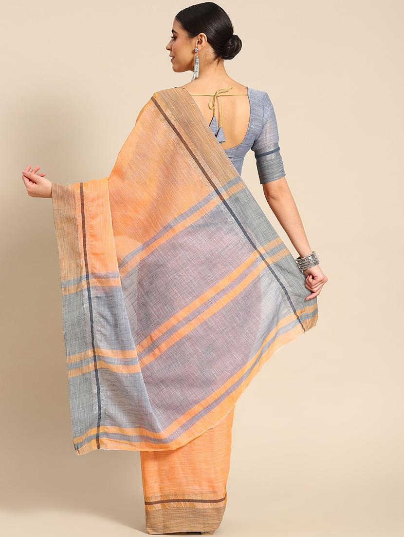 orange self design handloom saree with blouse - 20604317 - Standard Image - 1