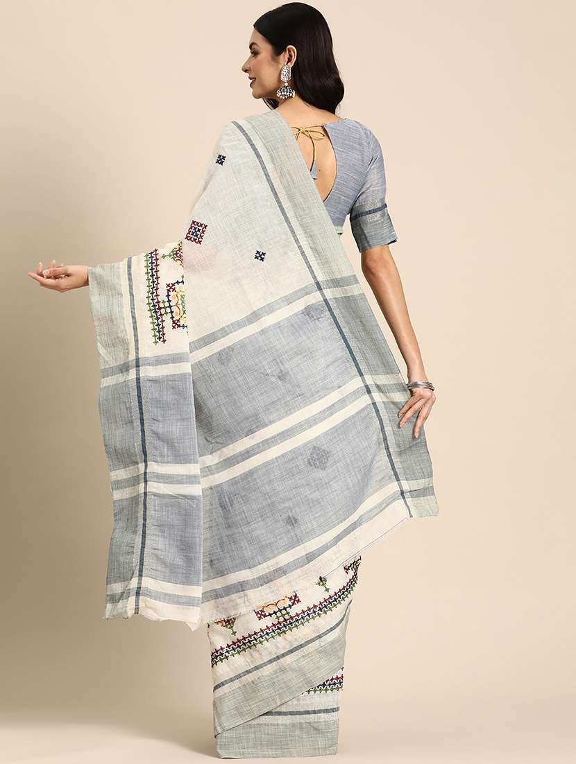 women cream embroidered saree with blouse - 20604330 -  Standard Image - 1
