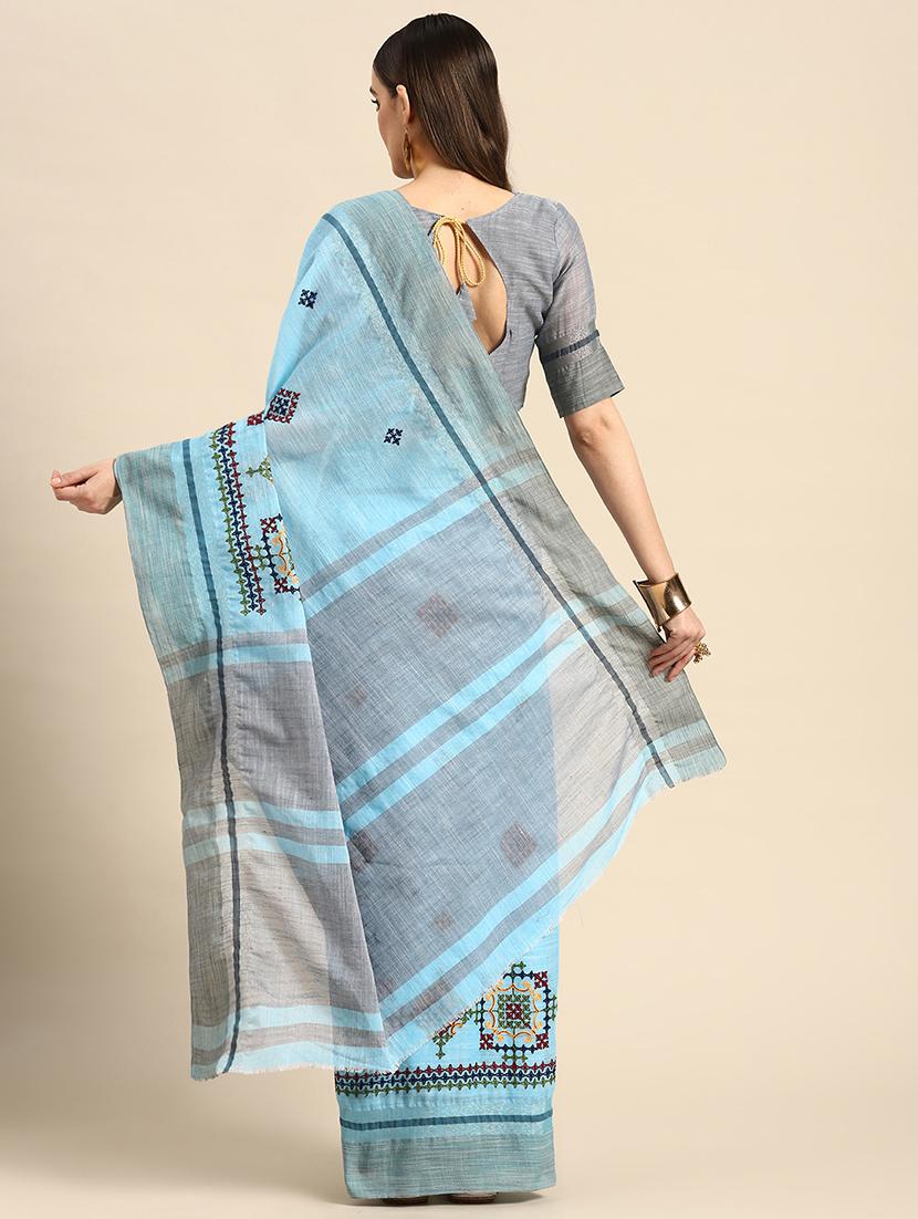 women light blue embroidered saree with blouse - 20604333 - Standard Image - 1
