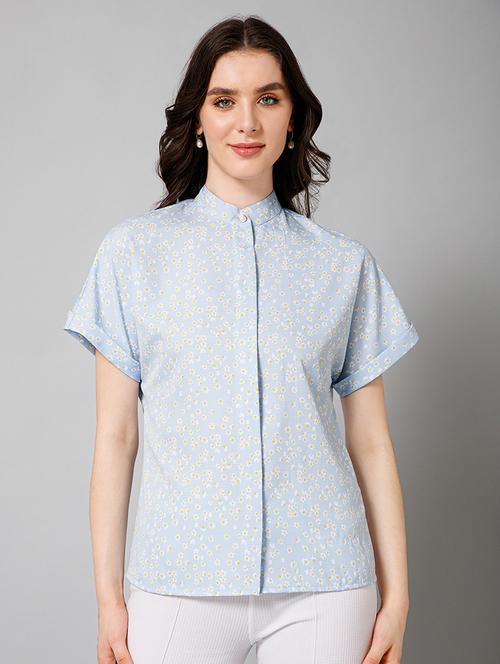 blue crepe floral shirt - 20605177 -  Standard Image - 0