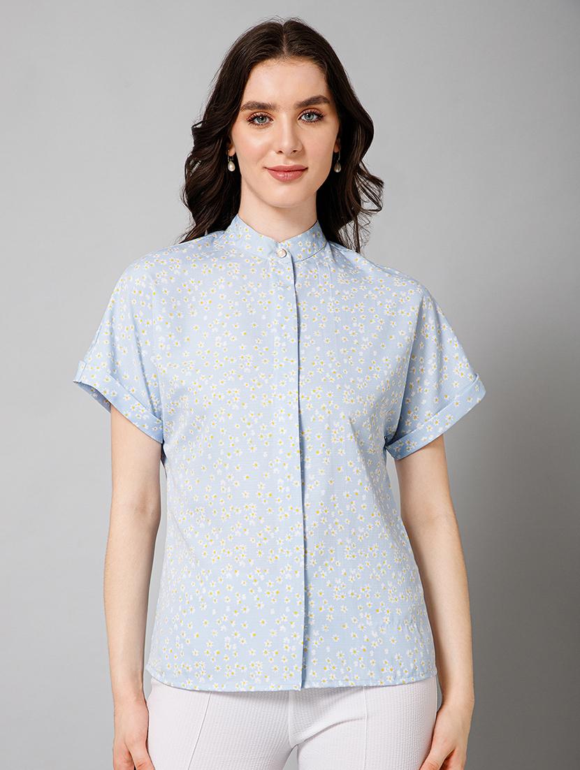 blue crepe floral shirt - 20605177 -  Zoom Image - 0