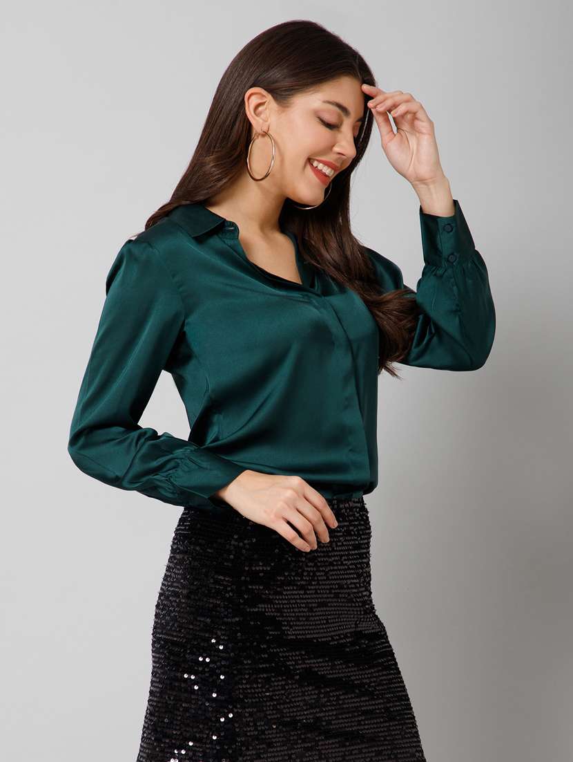 women sea green solid regular shirt - 20605181 -  Standard Image - 1