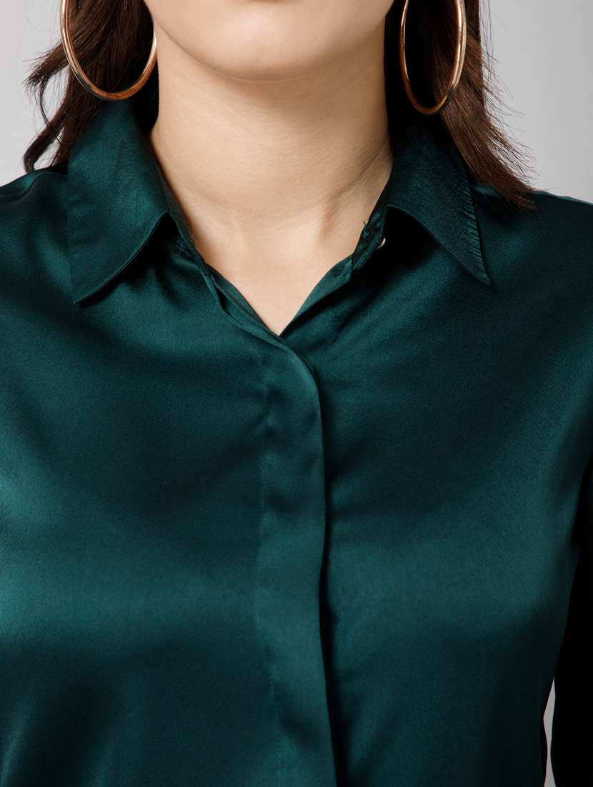 women sea green solid regular shirt - 20605181 -  Standard Image - 6