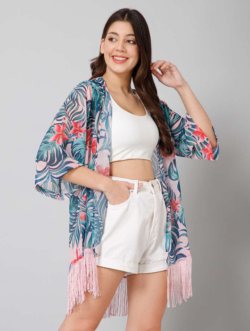 women multi color tropical printed regular shrug - 20605197 -  Standard Image - 1