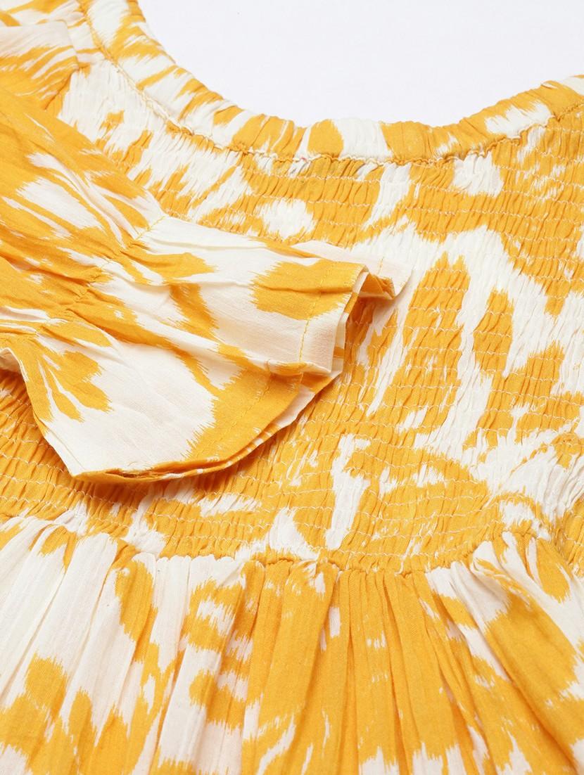 women mustard & white printed tiered dress - 20605229 - Standard Image - 6