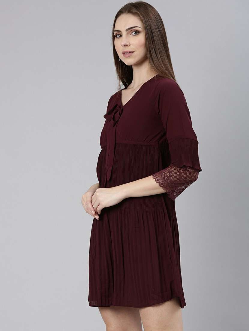 women maroon solid a-line mini dress - 20605232 -  Standard Image - 1