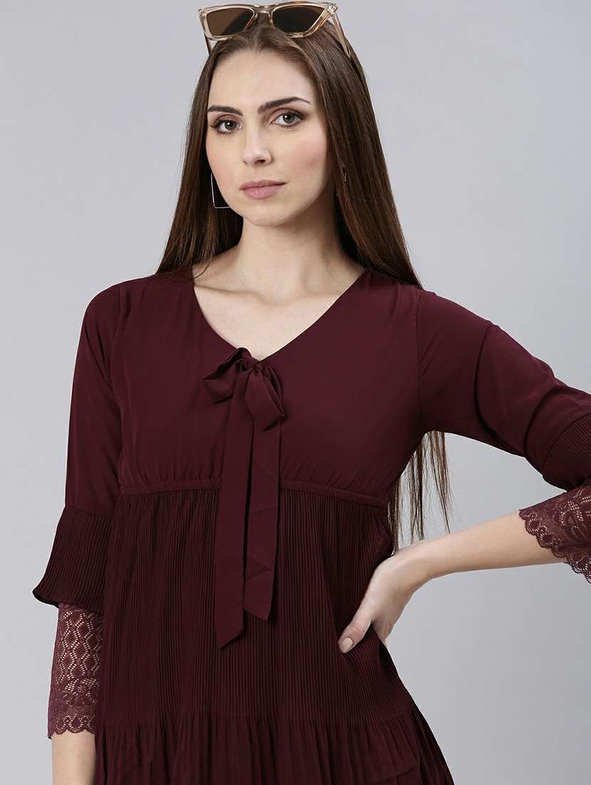 women maroon solid a-line mini dress - 20605232 -  Standard Image - 4