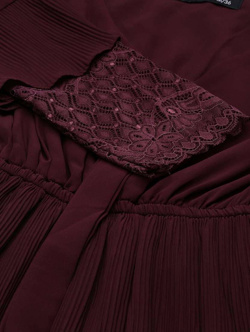 women maroon solid a-line mini dress - 20605232 -  Standard Image - 6