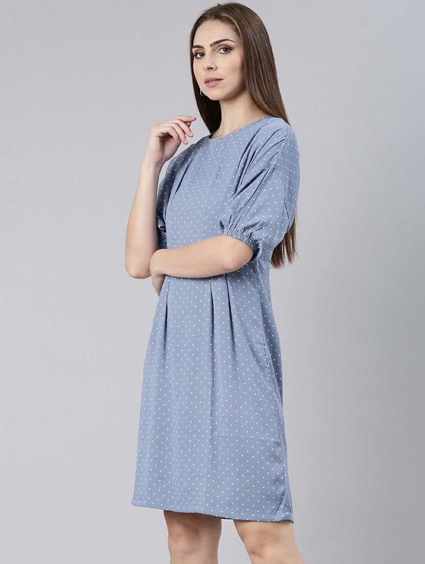 women blue polka dot a-line mini dress - 20605236 -  Standard Image - 1