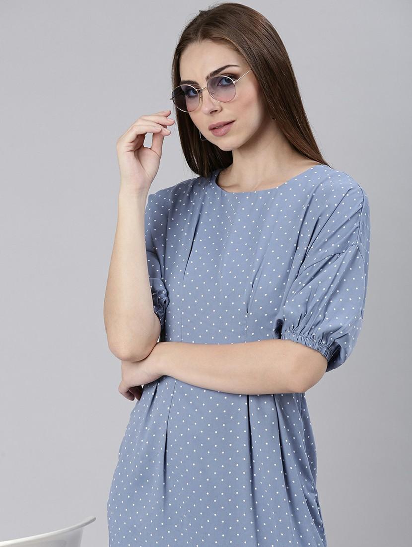 women blue polka dot a-line mini dress - 20605236 - Standard Image - 4