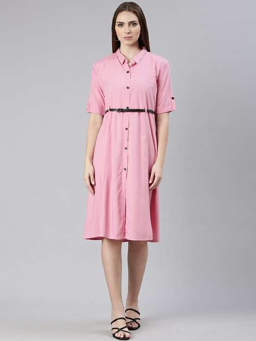 women pink cotton shirt dress - 20605237 - Standard Image - 0