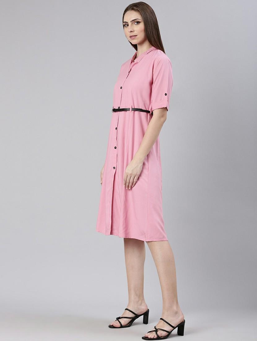 women pink cotton shirt dress - 20605237 - Standard Image - 1