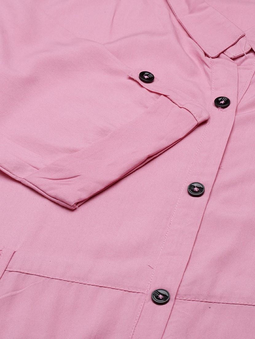 women pink cotton shirt dress - 20605237 - Standard Image - 6