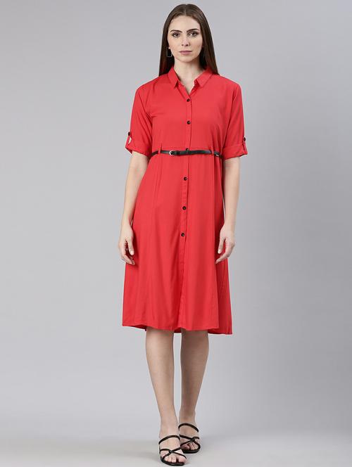 women red cotton shirt dress - 20605238 - Standard Image - 0