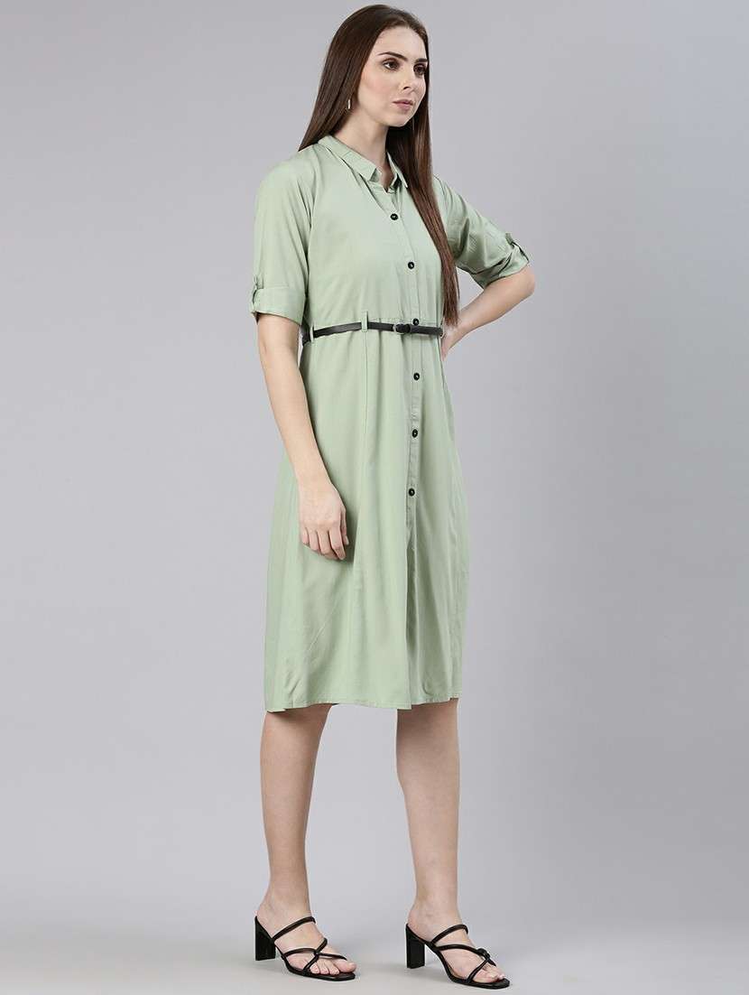 women light green cotton shirt dress - 20605239 -  Standard Image - 1