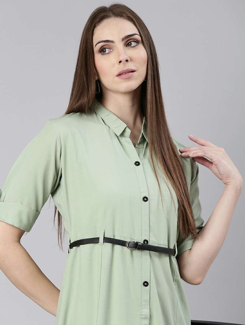 women light green cotton shirt dress - 20605239 -  Standard Image - 4