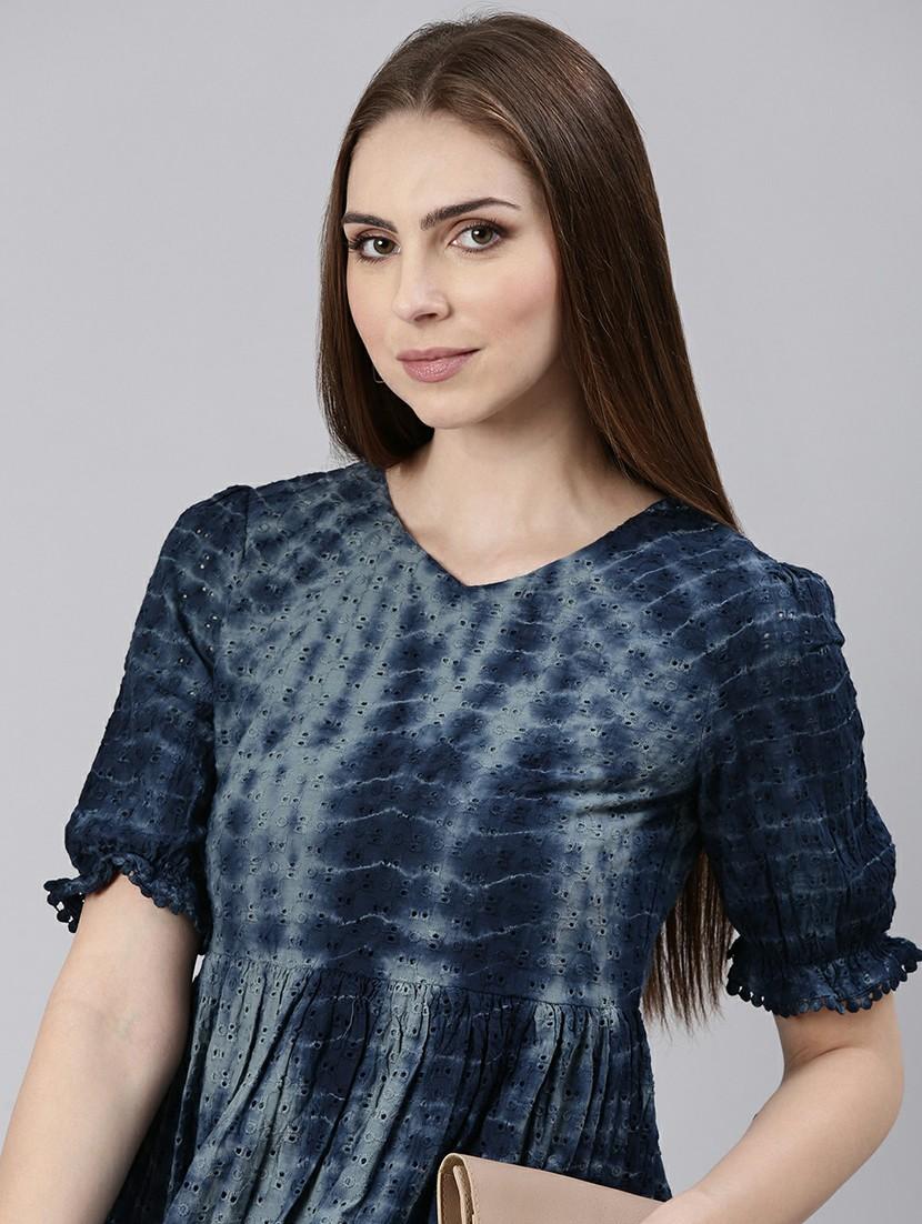 women navy blue tie-dye a-line dress - 20605243 - Standard Image - 4