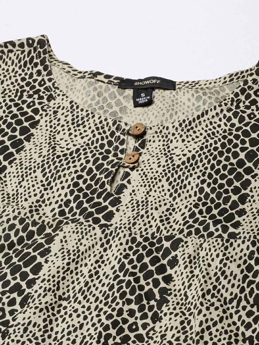 women beige & black printed fit & flare dress - 20605247 - Standard Image - 6