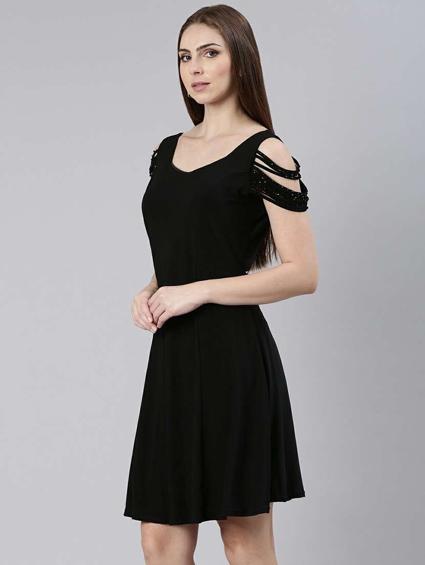 women black solid a-line dress - 20605249 -  Standard Image - 1