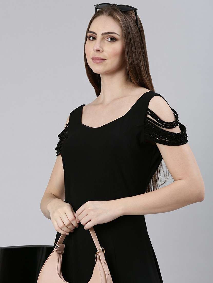women black solid a-line dress - 20605249 -  Standard Image - 4