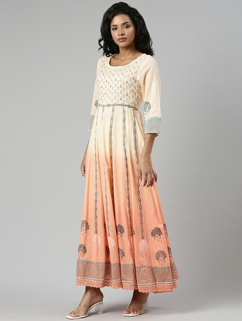 women orange & beige ombre fit & flare maxi dress - 20605250 -  Standard Image - 1
