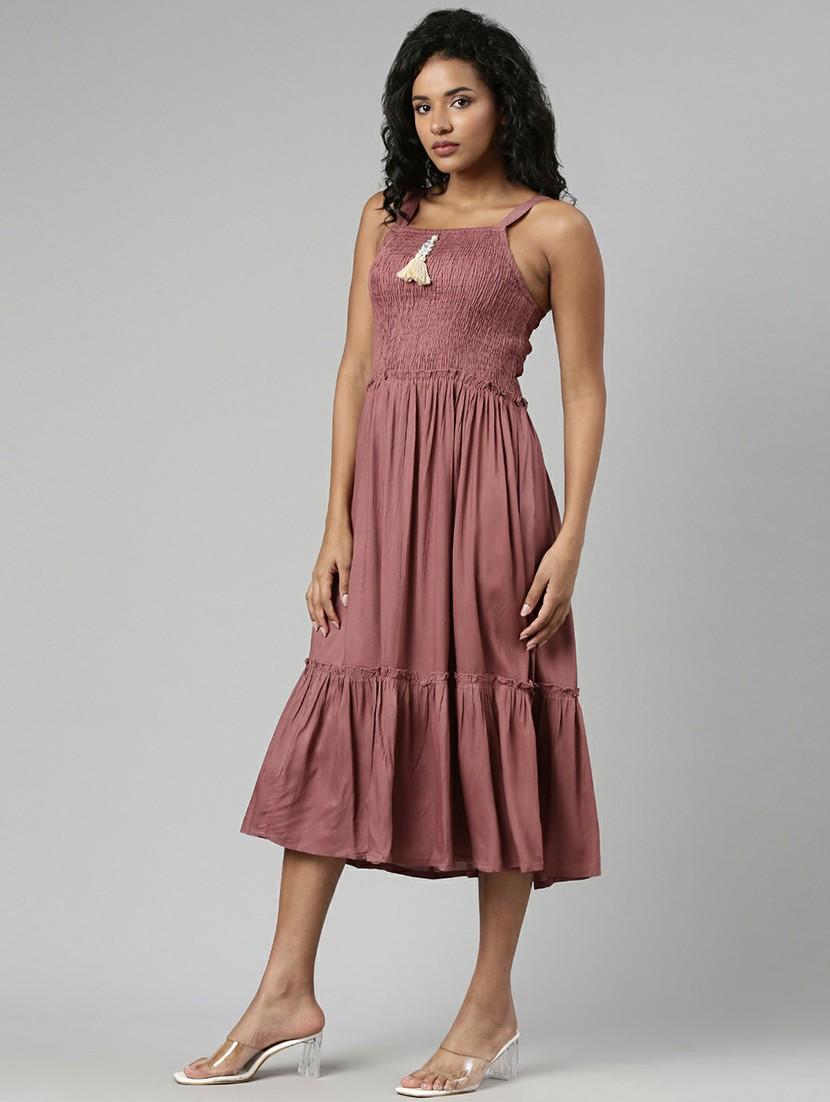 women mauve fit & flare dress with printed outer - 20605251 - Standard Image - 1