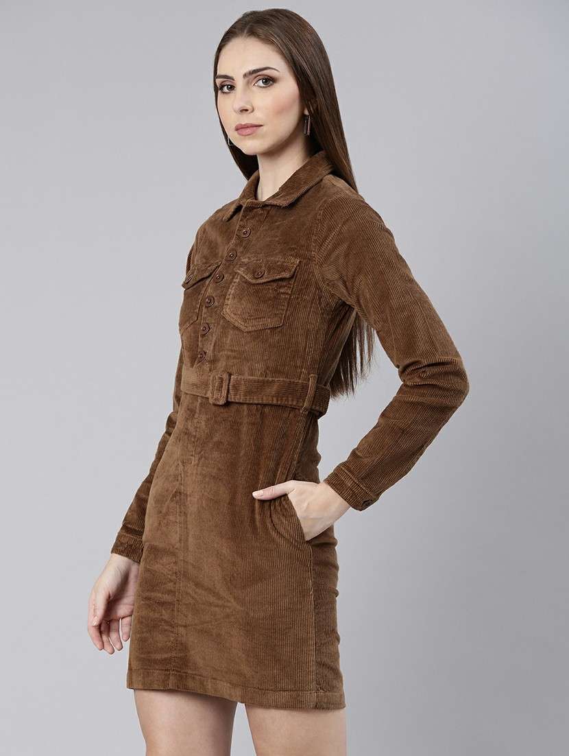 women brown corduroy mini shirt dress - 20605253 -  Standard Image - 1