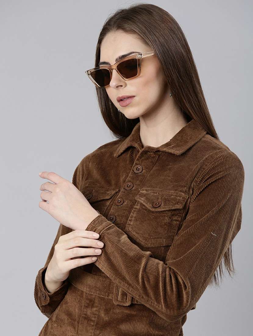 women brown corduroy mini shirt dress - 20605253 - Standard Image - 4