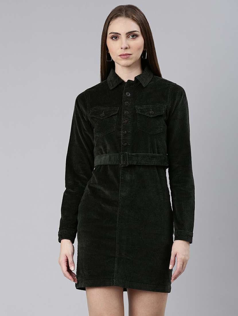 women black corduroy mini shirt dress