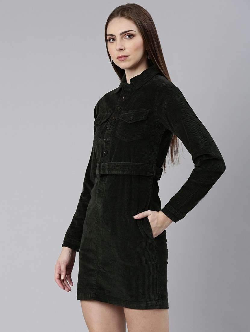 women black corduroy mini shirt dress - 20605255 -  Standard Image - 1