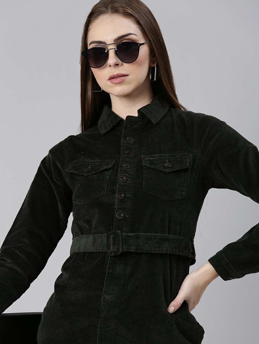 women black corduroy mini shirt dress - 20605255 -  Standard Image - 4