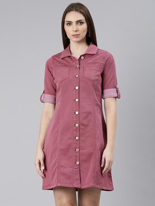 women solid collared shirt dress - 20605266 - Standard Image - 0