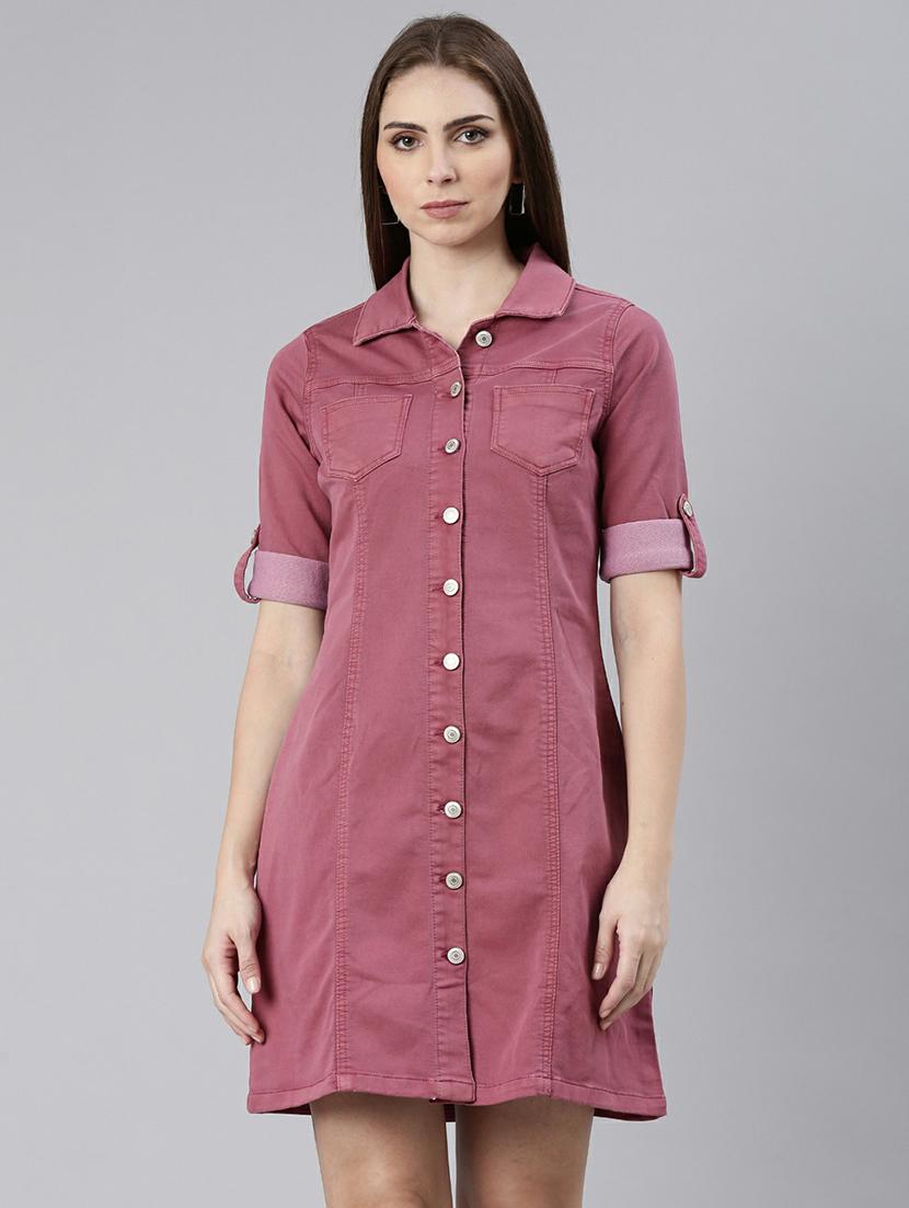 women solid collared shirt dress - 20605266 - Zoom Image - 0