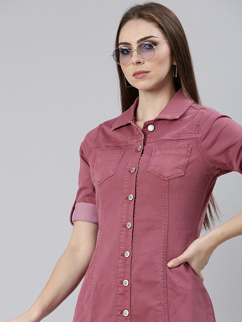 women solid collared shirt dress - 20605266 - Standard Image - 4