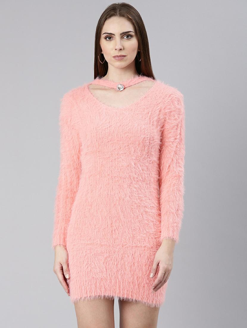 women peach v-neck bodycon dress - 20605281 - Zoom Image - 0