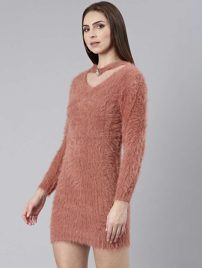 women copper v-neck bodycon dress - 20605282 -  Standard Image - 1