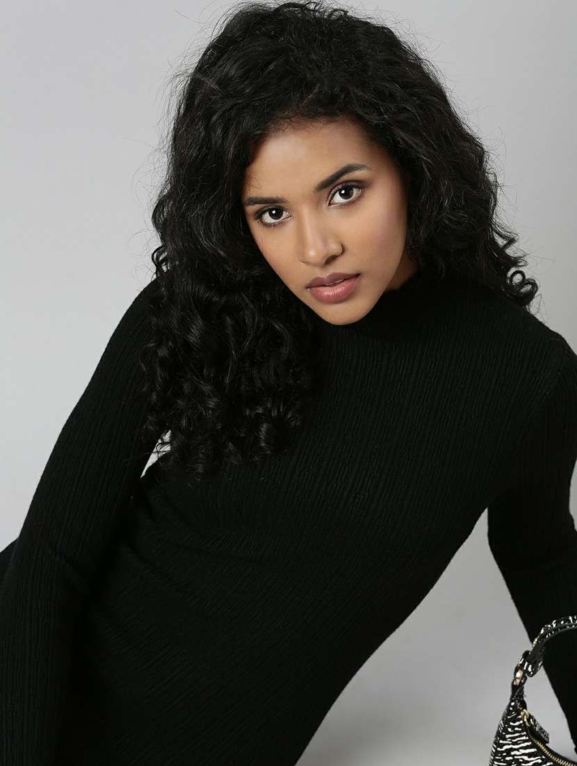 women tan high neck bodycon dress - 20605284 -  Standard Image - 4