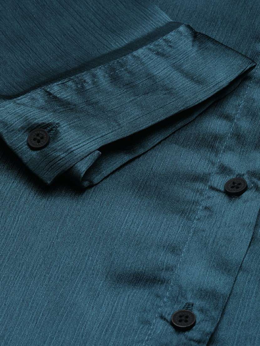 women teal blue satin shirt dress - 20605288 -  Standard Image - 6