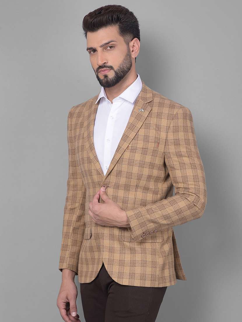 men tan single breasted checkered blazer - 20605398 -  Standard Image - 1
