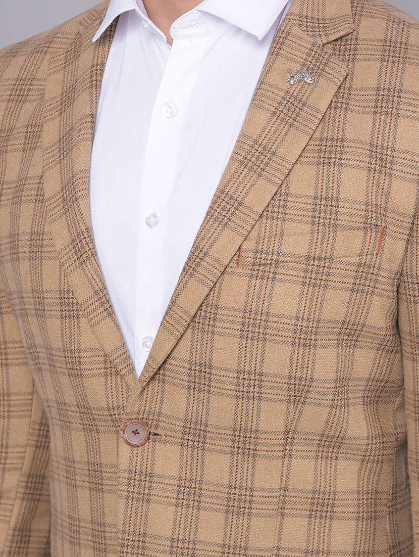 men tan single breasted checkered blazer - 20605398 -  Standard Image - 4
