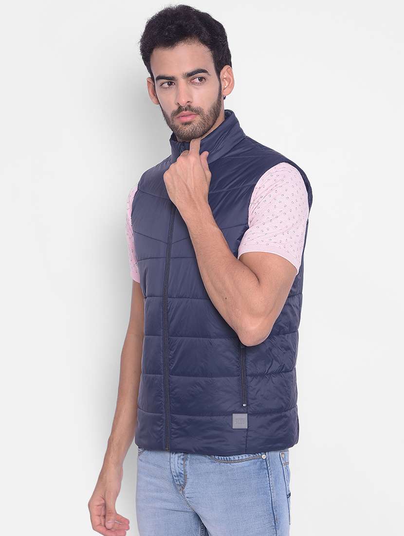men solid blue sleeveless quilted jacket - 20605401 -  Standard Image - 1