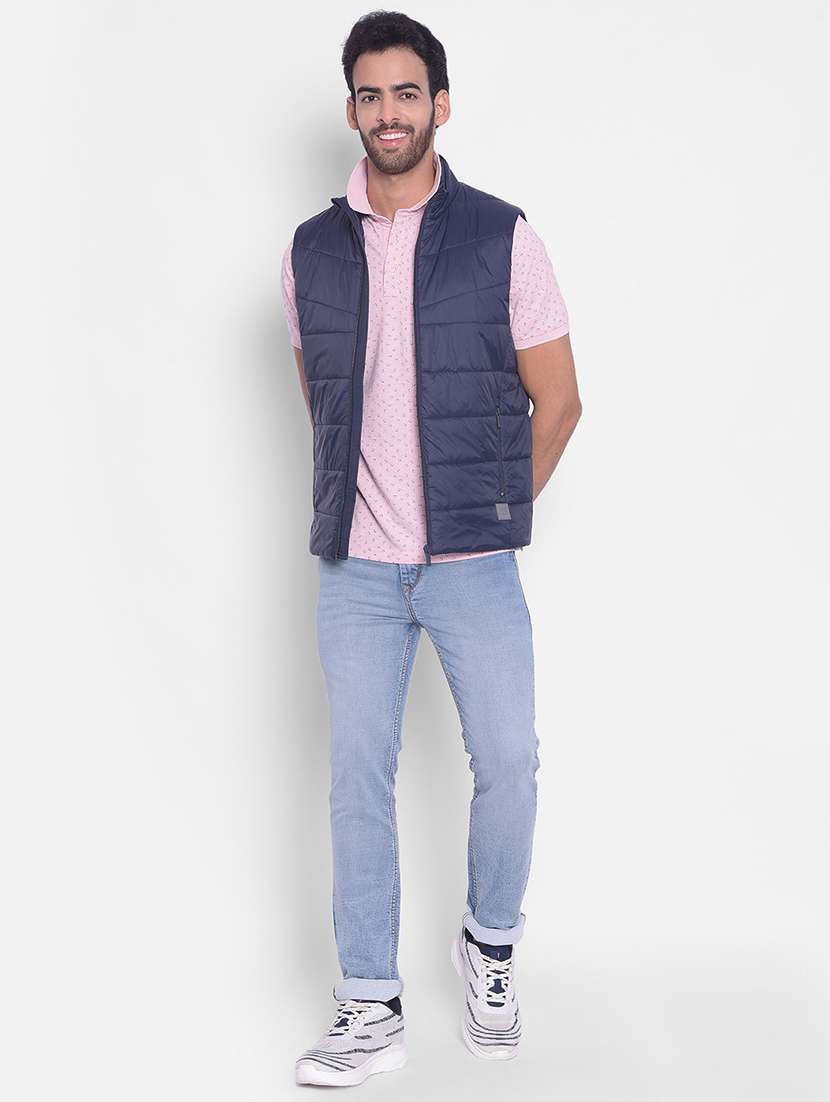 men solid blue sleeveless quilted jacket - 20605401 -  Standard Image - 4