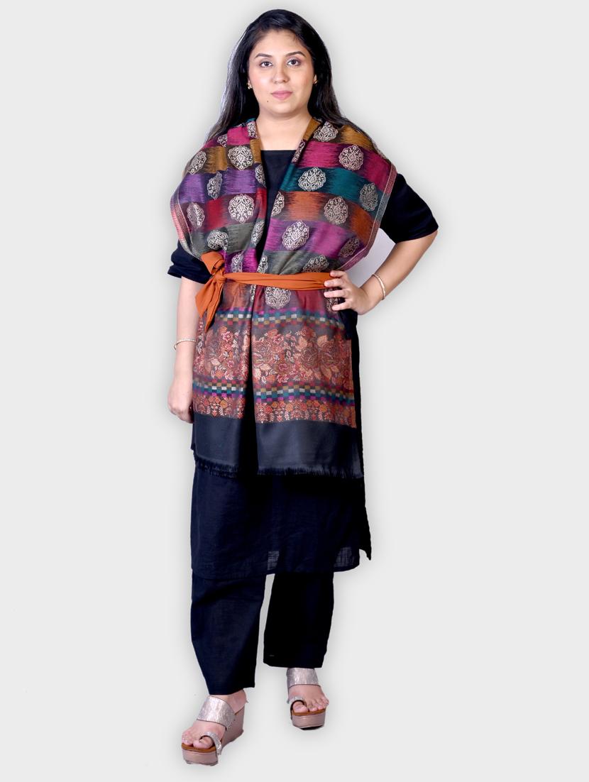 women self designed woolen shawl - 20605513 - Standard Image - 1