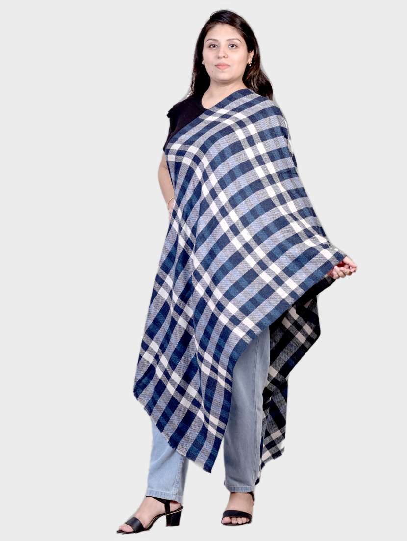 women checkered woolen shawl